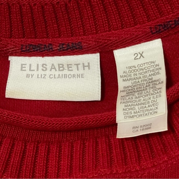 Elizabeth by Liz Claiborne Red Rib Knit Cotton Crewneck Pullover Sweater | Sz 2X - Picture 4 of 4